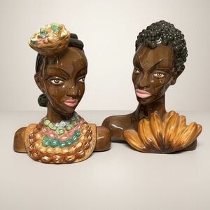 VTG 1950s Ciasa Mexico African Bust Set - Rare Mid-Century Modern Ceramic Art